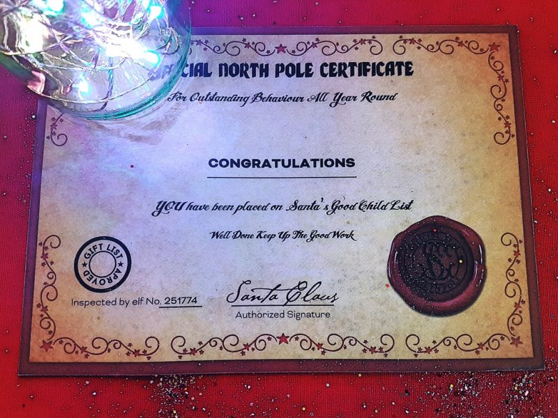 Letter from Santa certificate