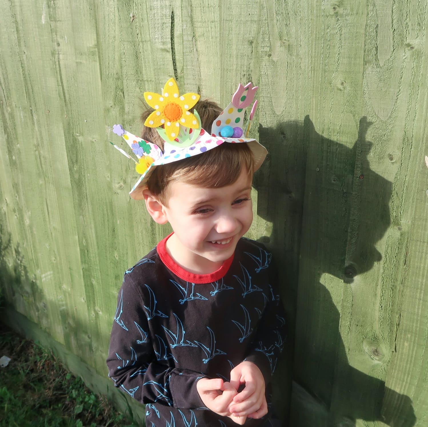 Biggest wearing his Paper Plate Easter Crown - Easter Crafts