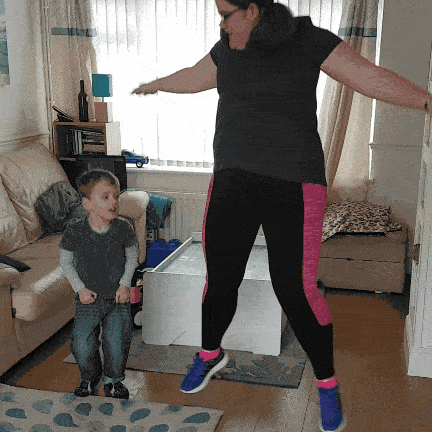 Biggest and Mummy do jumping jacks for Fatkiller Club - Gif
