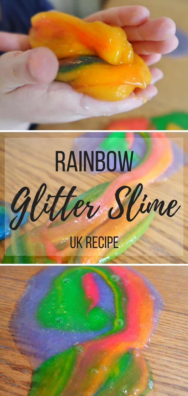 Rainbow Glitter Slime - a UK recipe that uses laundry starch.