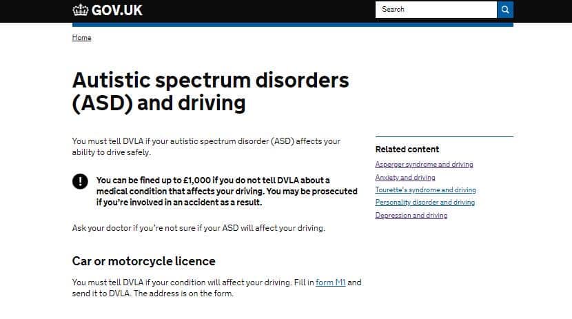 DVLA wording on autism now says "You must tell the DVLA is your autistic spectrum disorder affects your ability to drive safely."